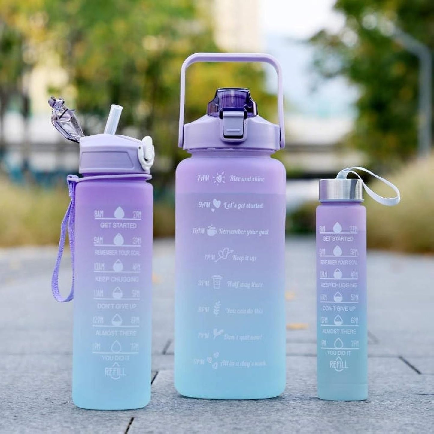 Sports Water Bottles 3 Pcs Set With Leak Proof Flip Top Lid